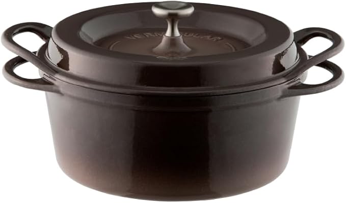 Vermicular Oven Pot 26cm Shallow (3.9qt), Enameled Cast Iron - Pearl Brown