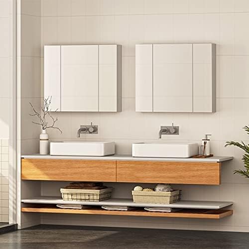 DICTAC Medicine Cabinet Bathroom Mirror Cabinet with 3 Door 27.6x23.62 Inch Bathroom Wall Cabinet with Mirror Wall Mirror Storage Shelf with 3-Adjustable Shelves Storage Organizer Cupboard,White