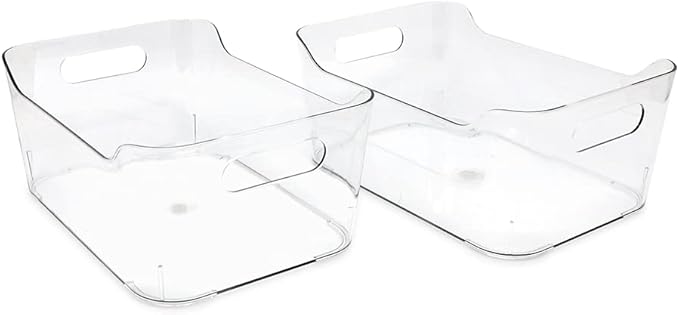 Isaac Jacobs 2-Pack Large Clear Storage Bins (13.5” x 10” x 6”) w/Handles