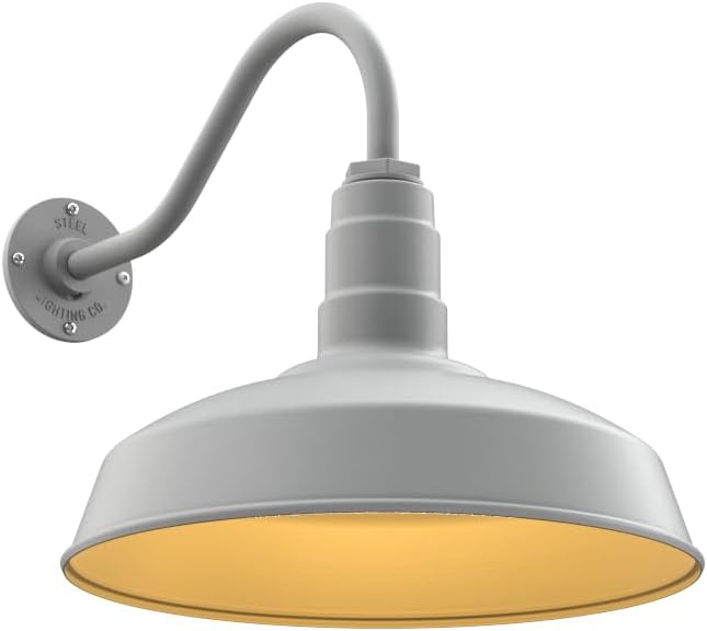 11" Straight Arm Barn Light Outdoor | Farmhouse | Modern Gray/Brass