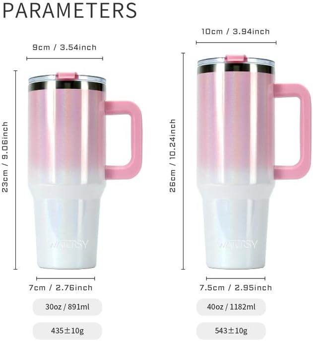30 oz Shiny Tumbler with Handle,Tumbler with Lid and Straw,Double Wall Insulated Cup Stainless Steel Travel Mug(Cold for 34 Hours),Water Bottle for Iced Tea,Coffee,Cold Beverages(Pink)