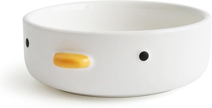 PURROOM Cute Duck 8.6'' Fruit Bowl, Handmade Glaze Large Ceramic Salad Plate, Flat Bottomed Bowl, Home Family, Friend.