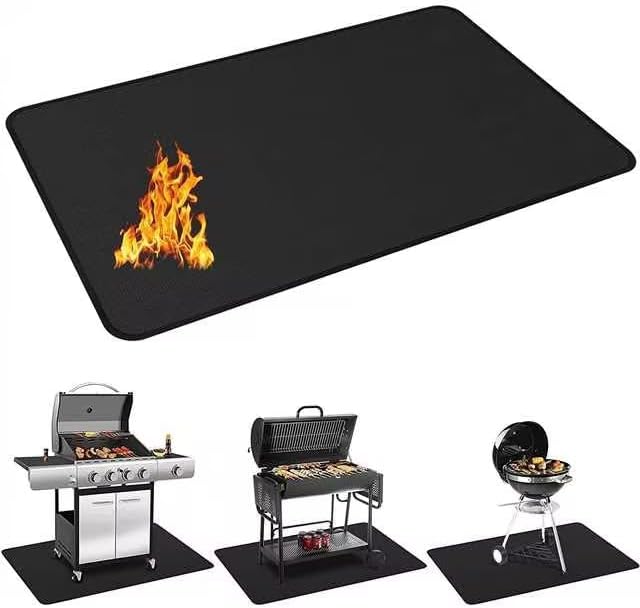 Protebox 48 x 30 inch Under Grill Mats for Outdoor Grill, Double-Sided Fireproof Deck and Patio Protector Mat, BBQ Mat for Under BBQ, Waterproof Oil-Proof Grill Floor Pads Fire Pit Mat Fireplace Mat