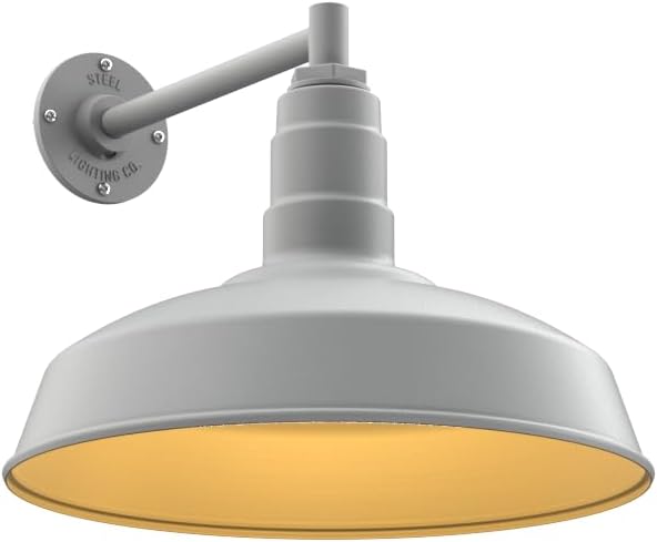 11" Straight Arm Barn Light Outdoor | Farmhouse | Modern Gray/Brass