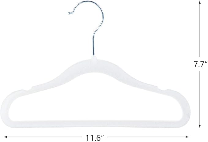 Finnhomy Non-Slip Clothes Hangers for Baby and Kids 30-Pack Velvet Hangers with 10 Finger Clips, White