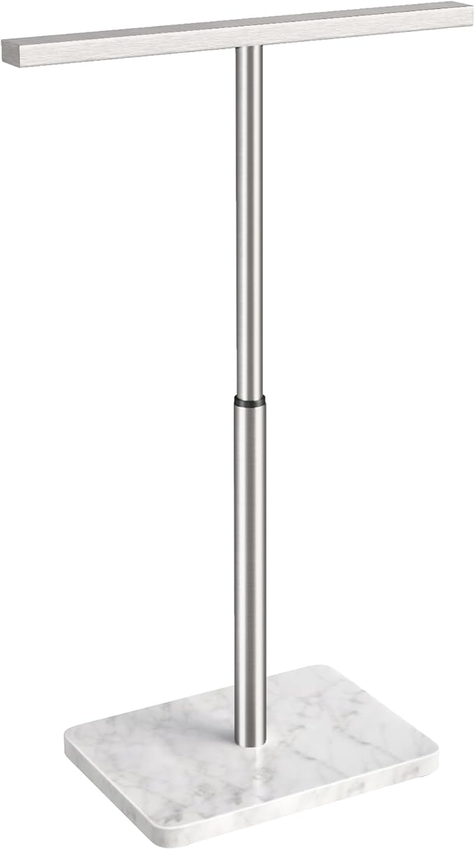 Hand Towel Holder Stand, T-Shape Hand Towel Rack for Bathroom, Hand Towel Stainless Steel for Kitchen Vanity Countertop, Marble Base Brushed Adjustable 9.06" -17.68"