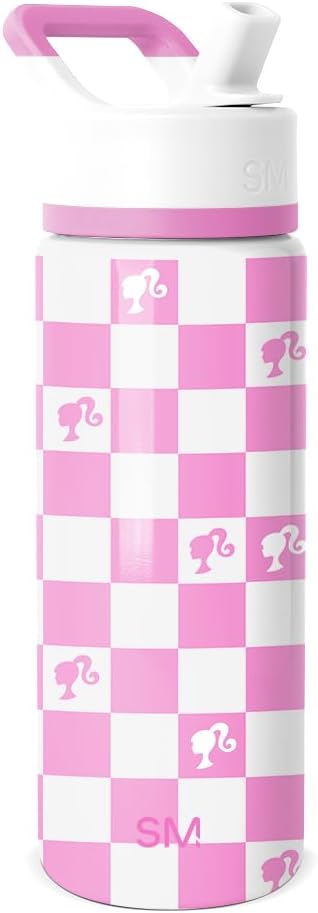 Simple Modern Kids Summit Water Bottle with Straw Lid | Mattel Barbie 18oz Stainless Steel Cup Insulated Tumbler for Girls, School | Barbie Checkmate