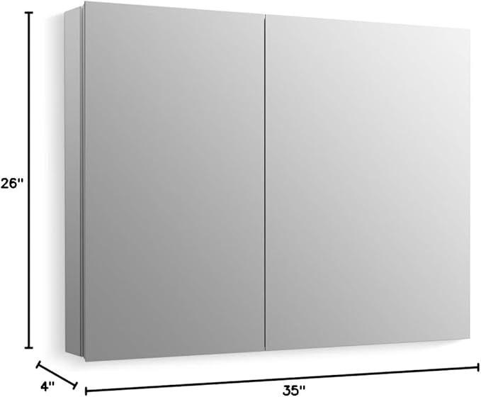 Kohler 55065-NA Embark Slim Two-Door Medicine Cabinet Mirror, Adjustable Shelves with Mirrored Doors, 35 in. W x 26 in. H