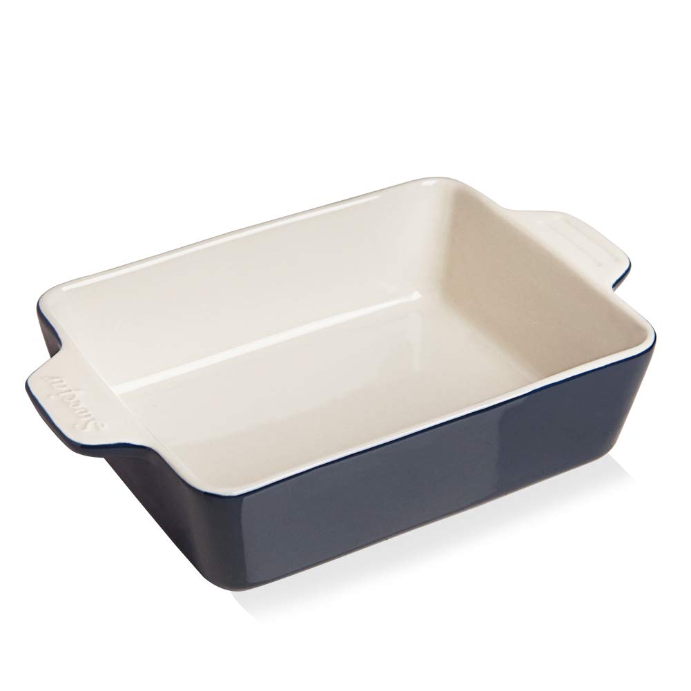 Sweejar Ceramic Baking Dish, Rectangular Small Baking Pan with Double Handles, 20 Oz for Cooking, Brownie, Kitchen, 6.5 x 4.9 x 1.8 Inches(Navy)