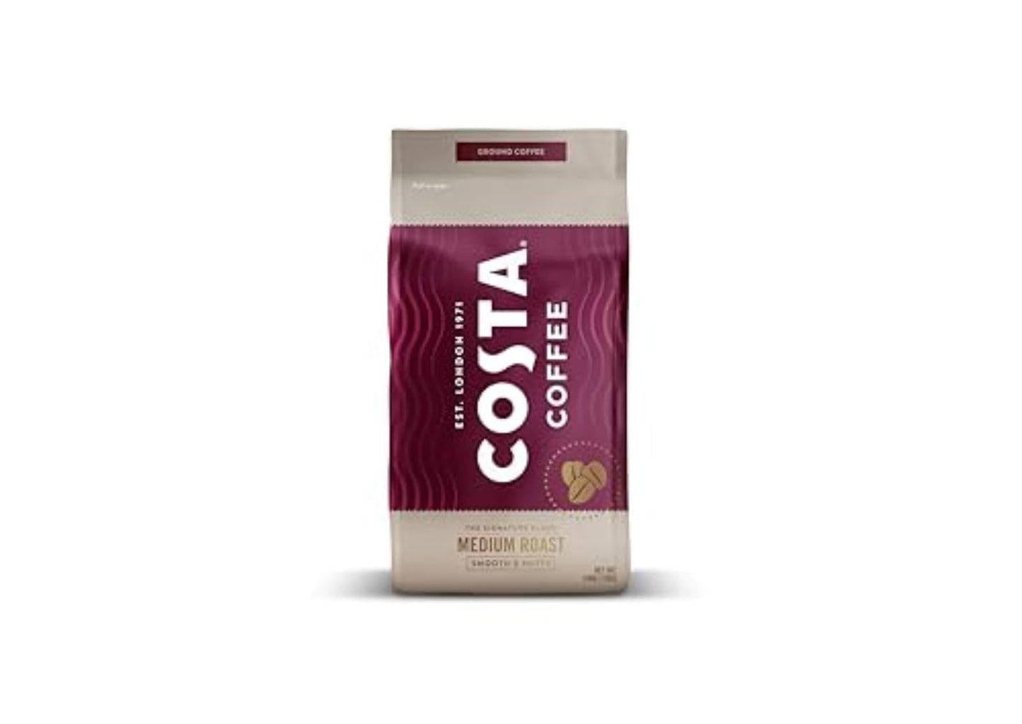 Costa Coffee Ground Medium Roast Coffee, 12 Oz Bag, Caramel & Nutty