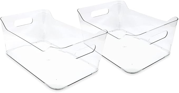 Isaac Jacobs 2-Pack Large Clear Storage Bins (13.5” x 10” x 6”) w/Handles