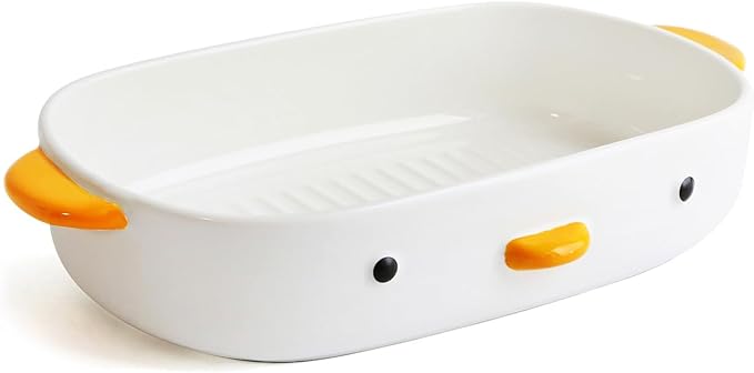 PURROOM Cute Duck 8.6'' Fruit Bowl, Handmade Glaze Large Ceramic Salad Plate, Flat Bottomed Bowl, Home Family, Friend.
