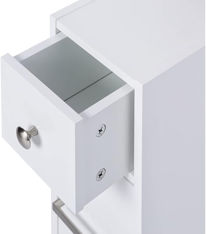 Spirich Slim Bathroom Storage Cabinet, Free Standing Toilet Paper Holder, Bathroom Cabinet Slide Out Drawer Storage, White