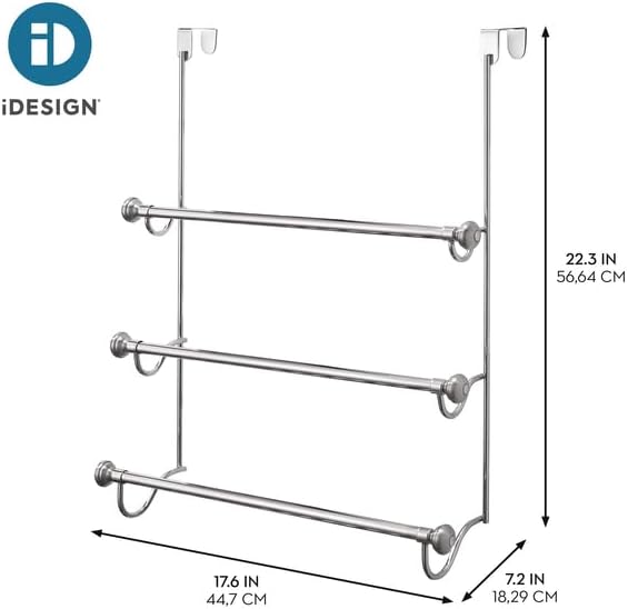 iDesign Over the Door Towel Rack, The York Collection, 1.5” x 7” x 22.8”, Brushed Nickel
