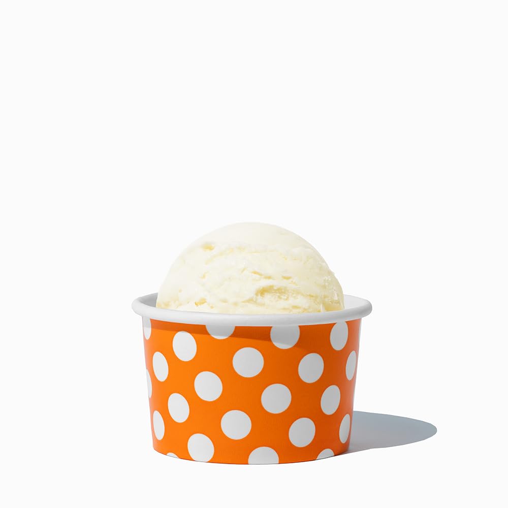 UNIQ 4 oz 1000 Pack Rainbow Polka Dot Ice Cream Cups | Disposable Leak Resistant Paper Dessert Cups for Ice Cream, Frozen Yogurt & Gelato | Small Food Serving Cups for Parties, Catering & Business