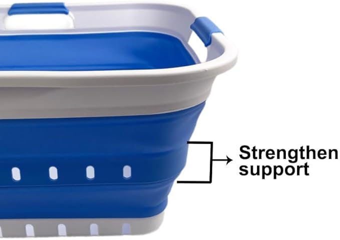 SAMMART 42L (11 gallon) Collapsible Plastic Laundry Basket - Foldable Pop Up Storage Container/Organizer - Space Saving Hamper/Basket (1, White/Little Boy Blue)
