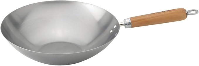 Helen's Asian Kitchen Carbon Steel Mini Wok, 8-Inch, Flat Bottom Chinese Stir Fry Pan With Rubberwood Handle For Single-Serve Stir Fry, Fried Rice, Noodles, And Asian Cooking