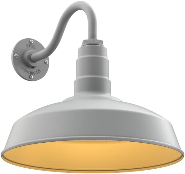 11" Straight Arm Barn Light Outdoor | Farmhouse | Modern Gray/Brass