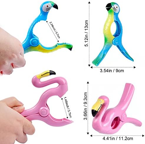 Beach Towel Clips, Sopito Jumbo Size Towel Clips for Beach Chairs Cruise Pool Patio or Daily Use-Secure Hang Seal, Set of 4 (Flamingo Parrot)