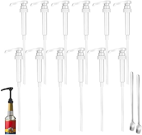 12 Packs White Coffee Syrup Pump, Compatible with 25.4 Oz/750ml Bottles, Great for Home & Coffee Bar Drinking Mixes, Tea, Beverage, Cocktails, Plus Spoons(5.23")