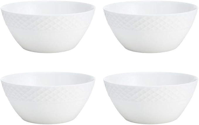 Mikasa Trellis 16-Piece Bone China Dinnerware Set, White, Includes Dinner Plates, Salad Plates, Cereal Bowls and Mugs, Dishwasher Safe