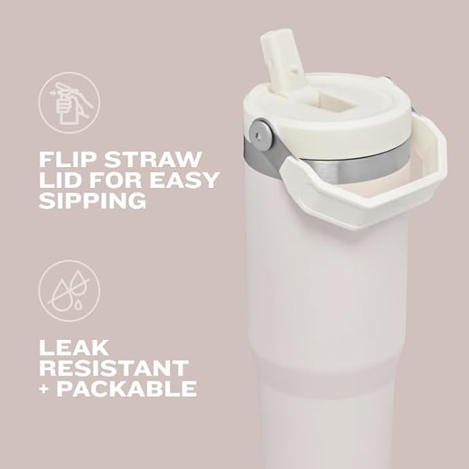 STANLEY IceFlow 2.0 Flip Straw Tumbler with Handle 20 oz | Twist On Lid and Flip Up Straw | Leak Resistant Water Bottle | Insulated Stainless Steel | BPA-Free | Rose Quartz