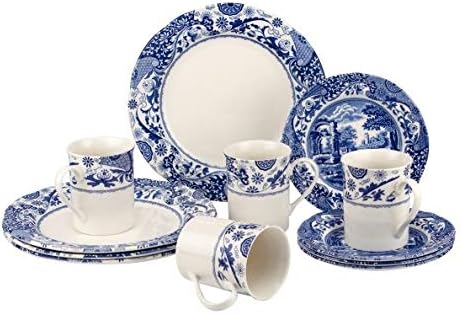 Spode Blue Italian Brocato 12 Piece Dinnerware Set | Service for 4 | Dinner Plate, Salad Plate, and Mug | Made of Fine Earthenware | Microwave and Dishwasher Safe