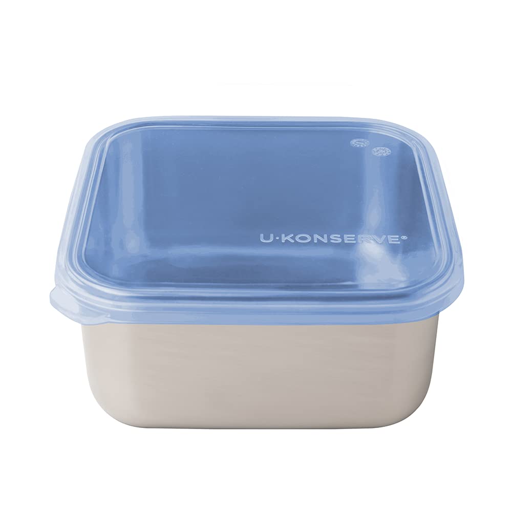 U-Konserve 30 oz Stainless Steel Bento Box Food Container Blue Silicone Lid