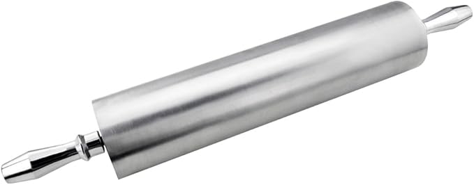 New Star Foodservice 18 Inch Aluminum Rolling Pin, Extra Heavy Duty Commercial Dough Roller with Rotating Barrel and Handles, Silver