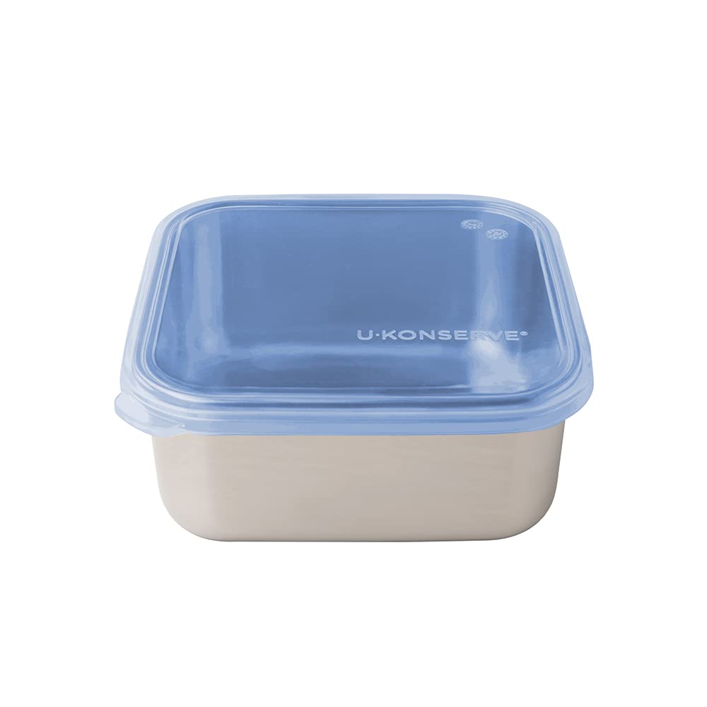 U-Konserve 30 oz Stainless Steel Bento Box Food Container Blue Silicone Lid