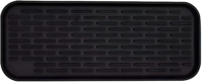 Silicone Organizer Tray, Soap and Sponge Holder for Kitchen Sink, Bathroom - Storage Tray for Dish Brush, Soap Dispenser, Dishwashing Accessories (Black 12x4.7in)