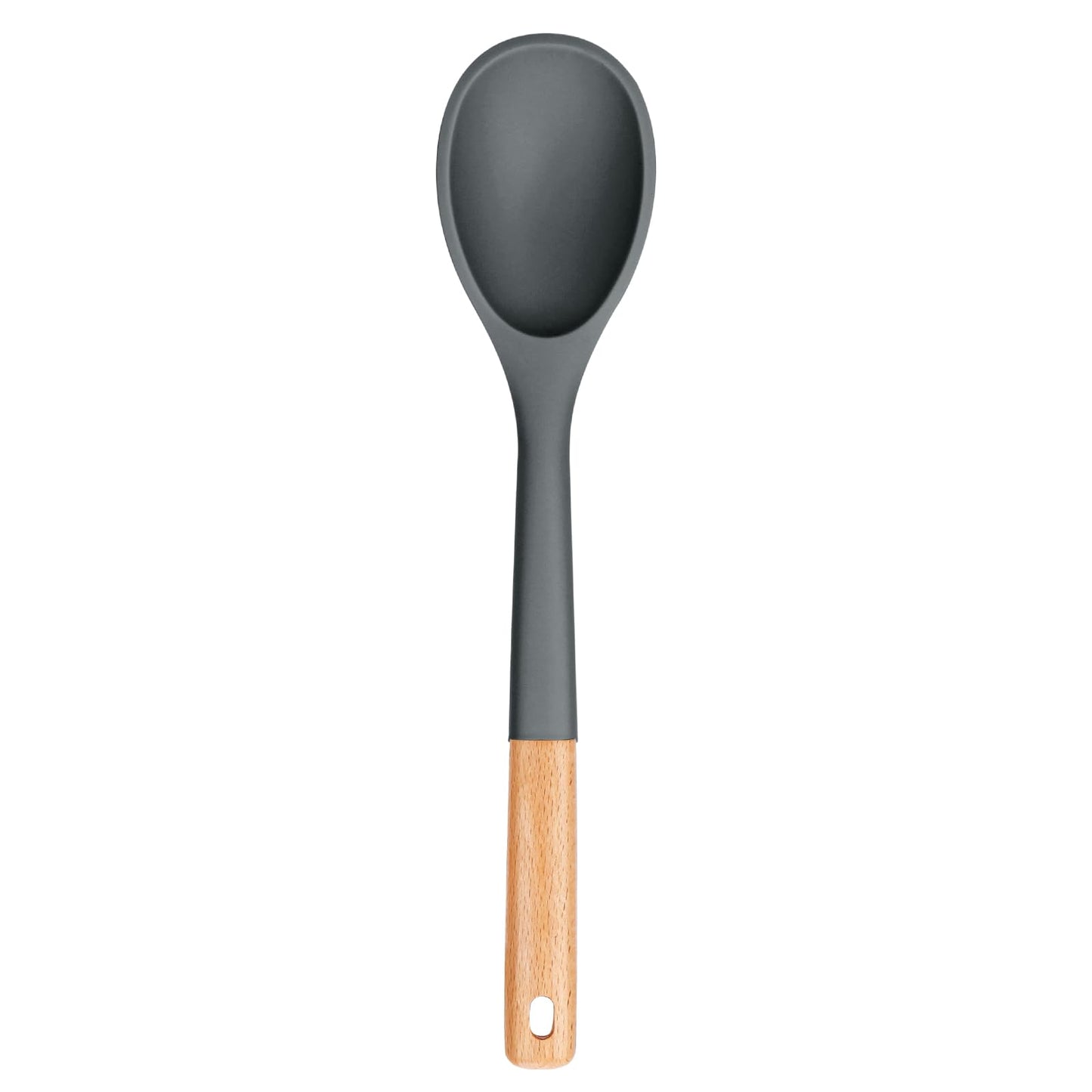 Badiano Large Silicone Cooking Spoons, Nonstick Solid Wooden Handle,13.2in