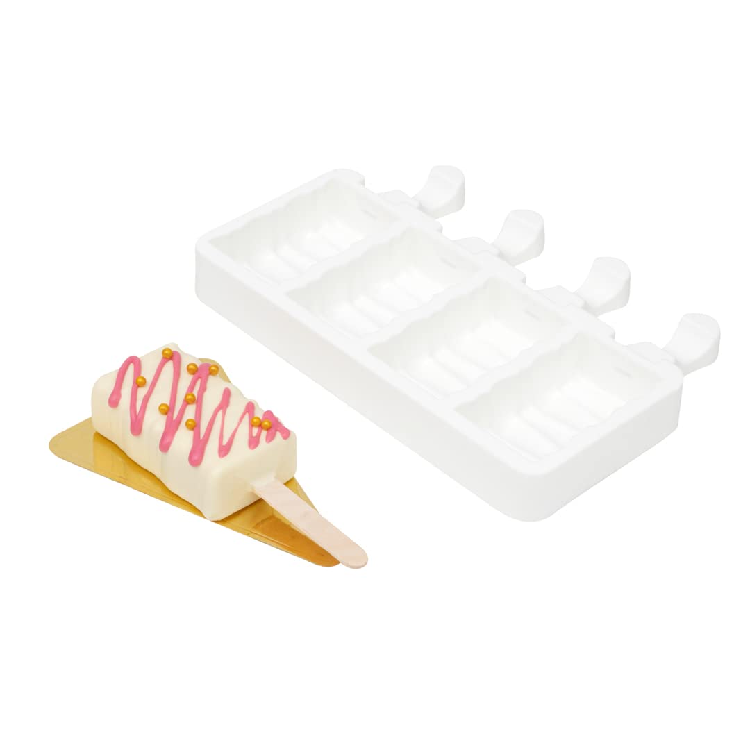 Pastry Tek 4 Cavities Popsicle Molds, 10 Cylinder Cakesicle Molds - Flexible, Freezable, White Silicone Cake Popsicle Molds, Easy Release, For Baking - Restaurantware