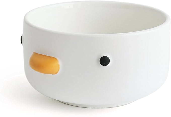 PURROOM Cute Duck 8.6'' Fruit Bowl, Handmade Glaze Large Ceramic Salad Plate, Flat Bottomed Bowl, Home Family, Friend.