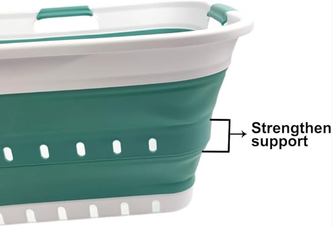 SAMMART 42L (11 gallon) Collapsible Plastic Laundry Basket - Foldable Pop Up Storage Container/Organizer - Space Saving Hamper/Basket (1, White/Celadon Green)
