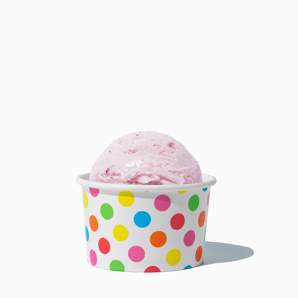 UNIQ 4 oz 1000 Pack Rainbow Polka Dot Ice Cream Cups | Disposable Leak Resistant Paper Dessert Cups for Ice Cream, Frozen Yogurt & Gelato | Small Food Serving Cups for Parties, Catering & Business
