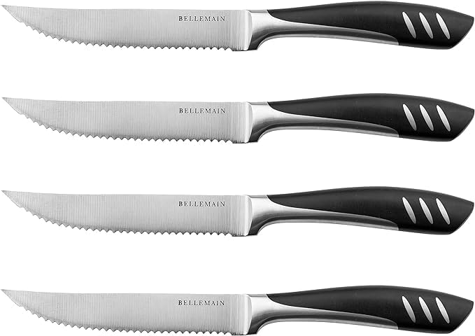 Bellemain Steak Knife Set of 8, Serrated Stainless Steel, Dishwasher Safe