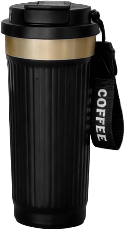 Vacuum-Insulated Stainless Steel Travel Coffee Mug, Leak-Proof Reusable Coffee Cup with Lid-Keeps Drinks Hot & Cold for Hours, Durable Double Wall Tumbler for Men & Women (5th-Black, 18OZ)