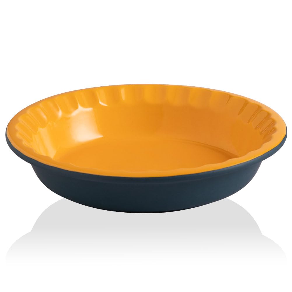 Sweejar Ceramic 11.5 Inches Pie Pan for Baking, Deep and Fluted Porcelain Round Pie Dish, Non-Stick Pie Plate for Pumpkin Pie, Apple Pie, Pie Pots with Morden Farmhouse Design(Beige)