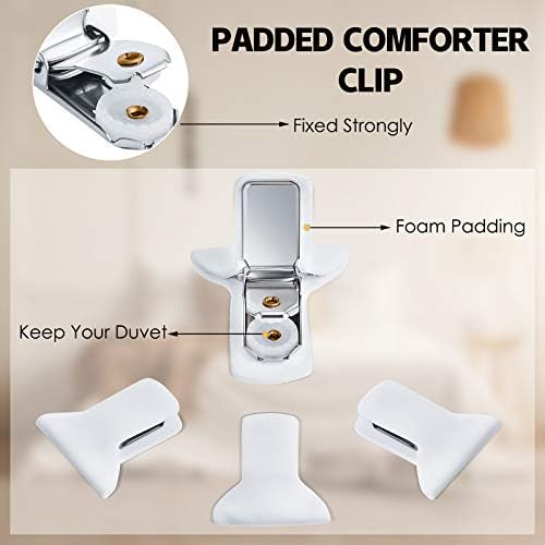 Patelai 12 Pieces Padded Comforter Clips White Duvet Clips Padded Blanket Fasteners to Secure Bedding for Preventing Comforters From Shifting Inside Duvet Cover Sweet Sleeping