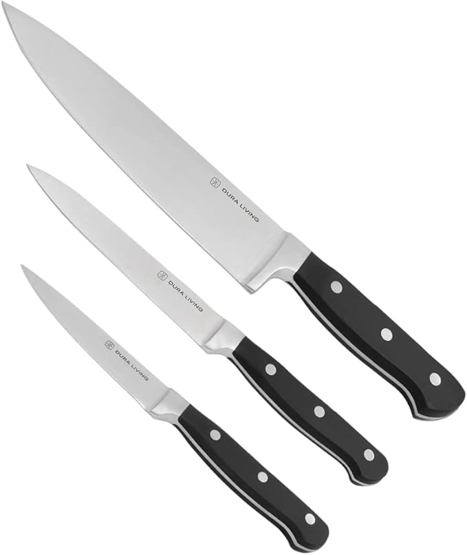 DURA LIVING 7-Inch Santoku Knife - Razor-Sharp High-Carbon Stainless Steel Blade, Forged Ergonomic Riveted Handle, Chef Knife for Chopping, Slicing & Dicing, Multipurpose Kitchen Knife, Home Chef