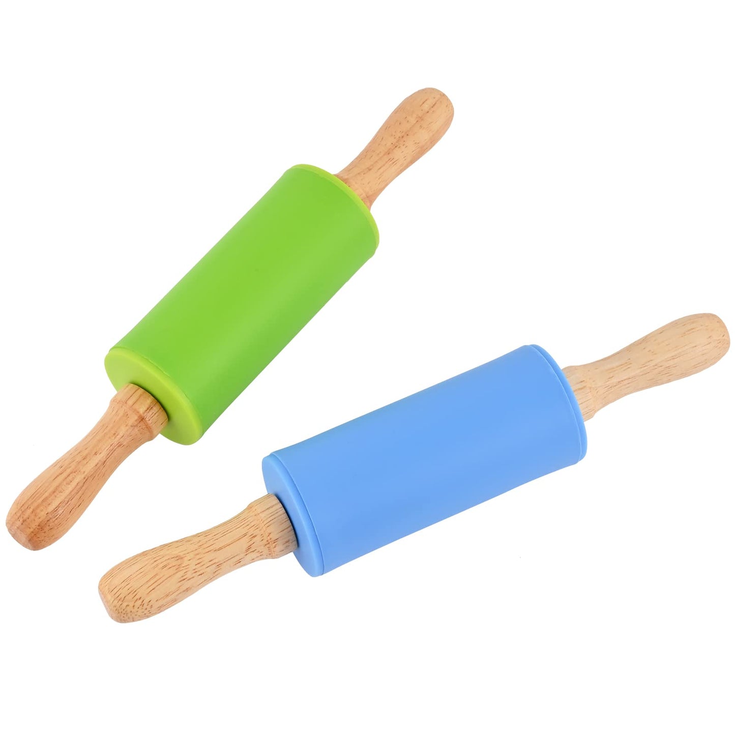 Honglida Mini Silicone Rolling Pin for Kids, Non-stick Surface Wood Handle, 9 Inch 2 Pack