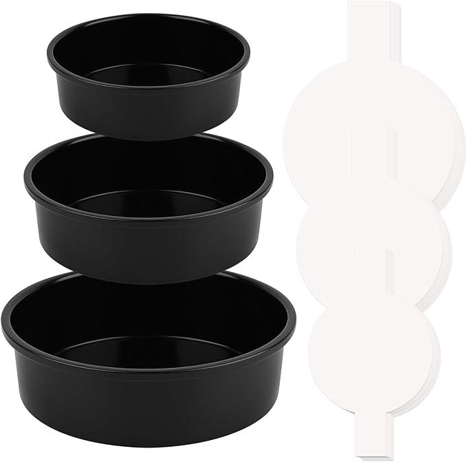 HUAKENER 3 Pack Round Cake Pans, Carbon Steel Pan with Parchment Paper