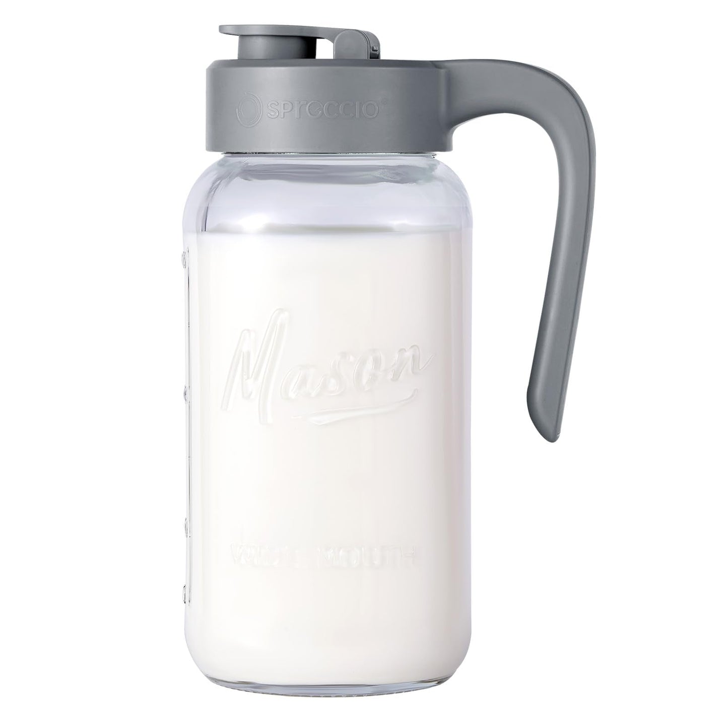 Spreccio Mason Jar Pitcher, 2 pcs 64 oz (2 quart), Glass Pitcher with Lid