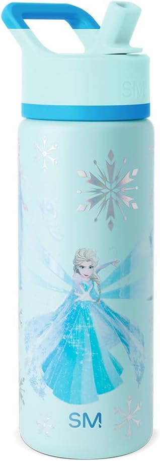 Simple Modern Kids Summit Water Bottle with Straw Lid | Disney Frozen 18oz Stainless Steel Cup Insulated Tumbler for Girls, School | Iridescent Elsa