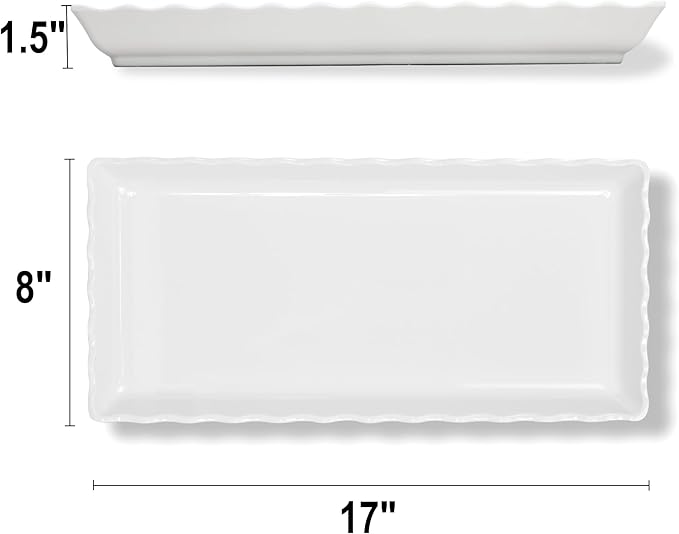 KAQAHIDO 17" x 8" x 1.5" White Serving Tray Set