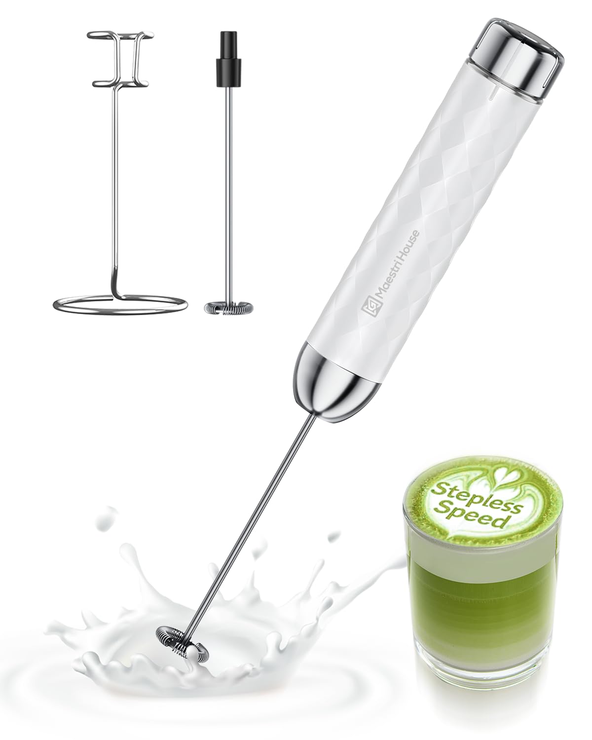 Maestri House LunaFro 2.0 Rechargeable Milk Frother, Stepless Speed Control