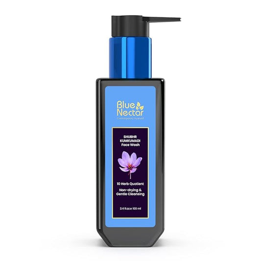 Blue Nectar Kumkumadi Brightening Face Wash with Saffron for Women & Men | Sulphate free Anti Pimple Face Cleanser (10 Herbs, 3.38 Fl Oz)