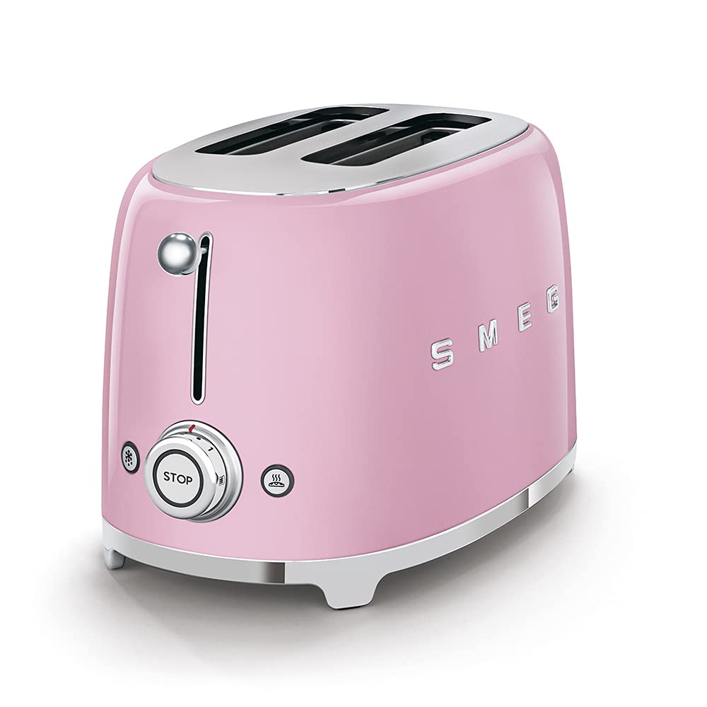 SMEG 2 Slice Toaster with 6 Presets and Defrost Function and Removable Crumb Tray TSF01RDUS, RED