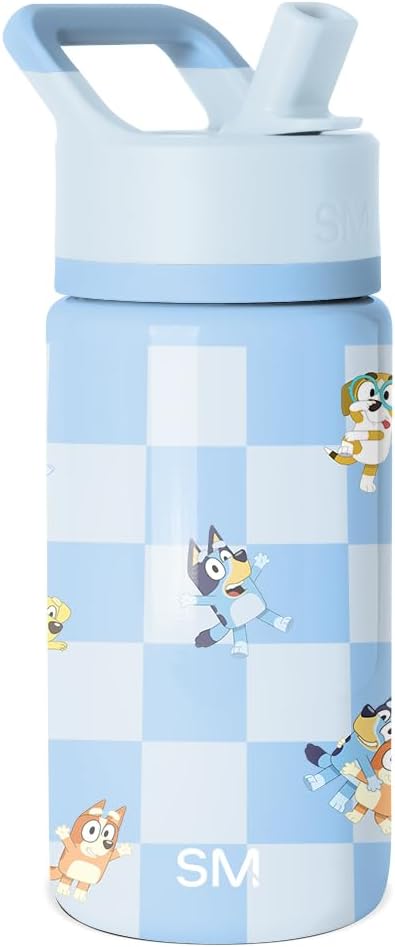 Simple Modern Kids Summit Water Bottle with Straw Lid | Bluey 14oz Stainless Steel Cup Insulated Tumbler for Toddlers, School| Bluey Checkmate